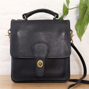 Vintage Coach Station Bag in Black Leather